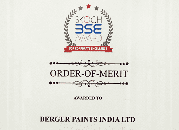 Berger Express Painting Awarded SKOCH-BSE Order of Merit in the Innovation category at the 48th SKOCH-BSE Summit