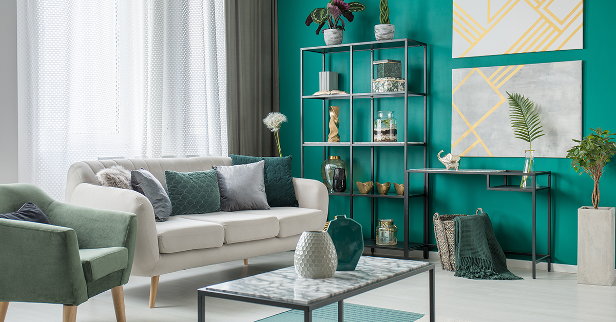 turquoise wall living room