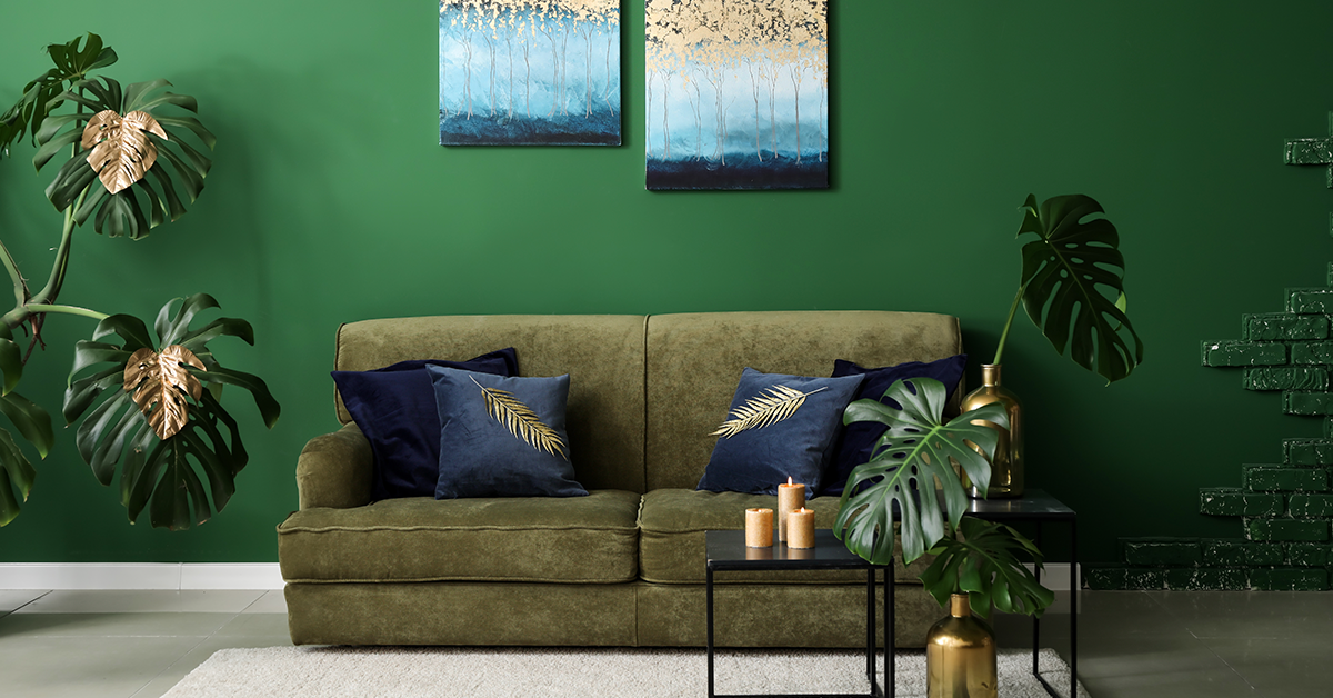 Dark green themed Living room with plants