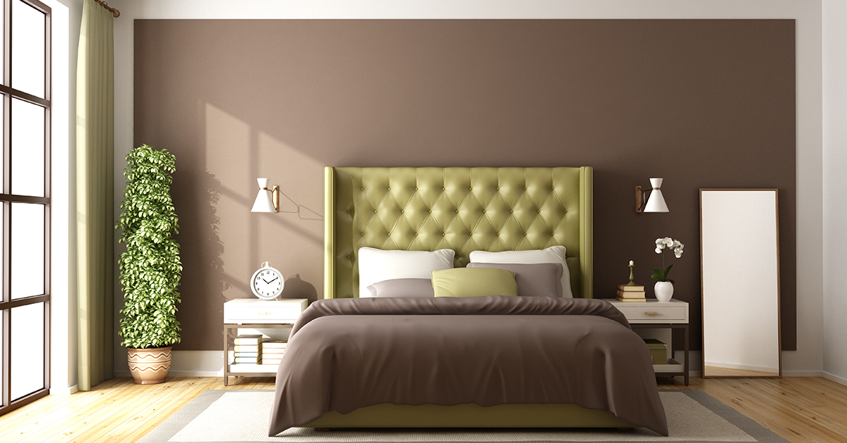 Bedroom wall painted in brown colour