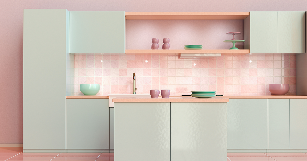 Kitchen painted in pastel hues