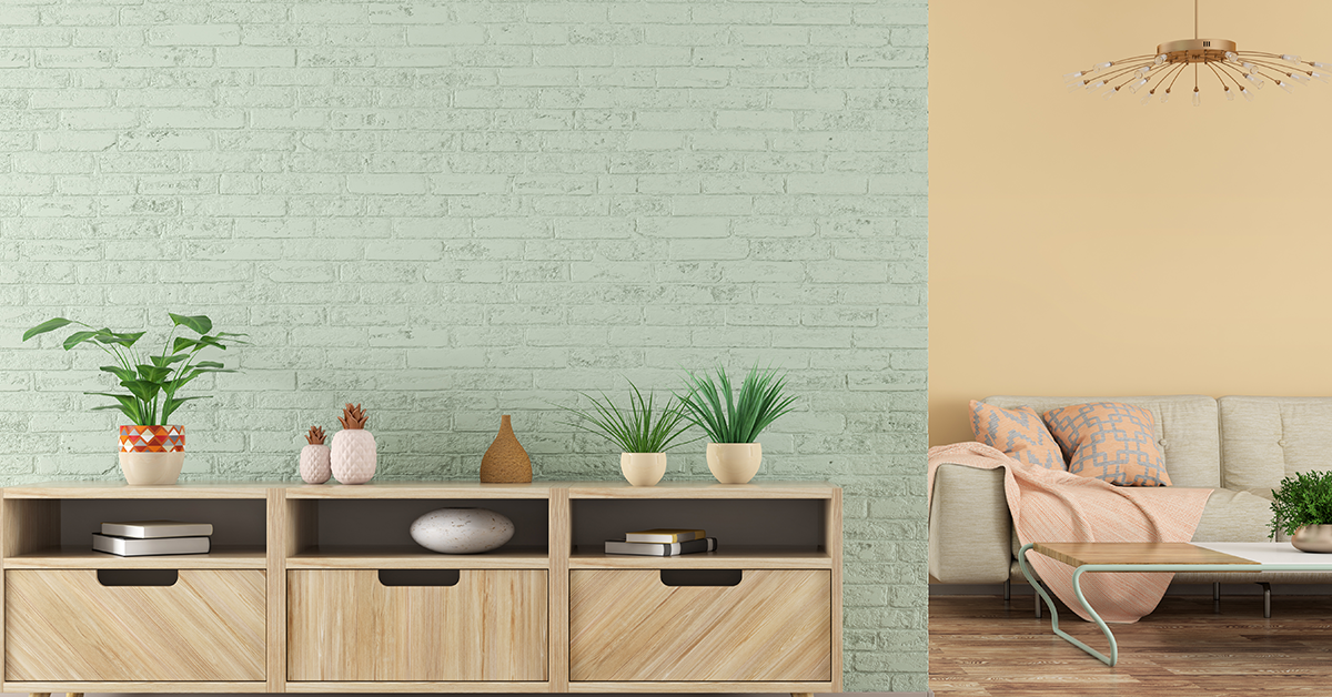 Butter yellow and mint wall colour combination