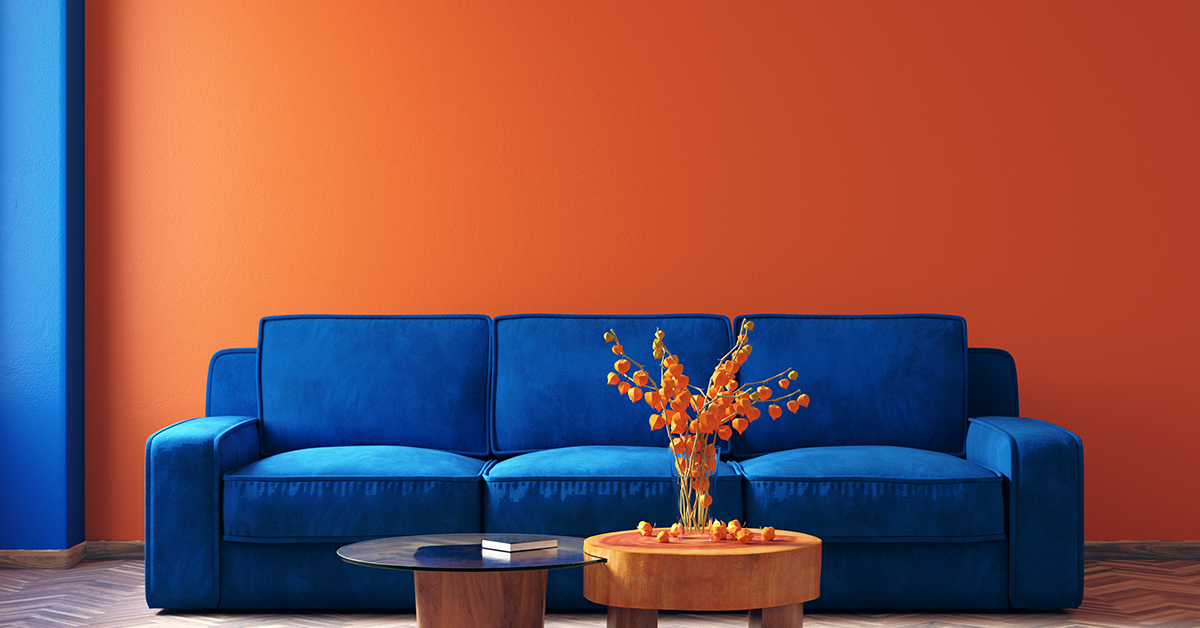 Tangerine and blue wall colour combination
