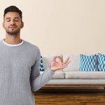 Man finding peace in a freshly painted living room