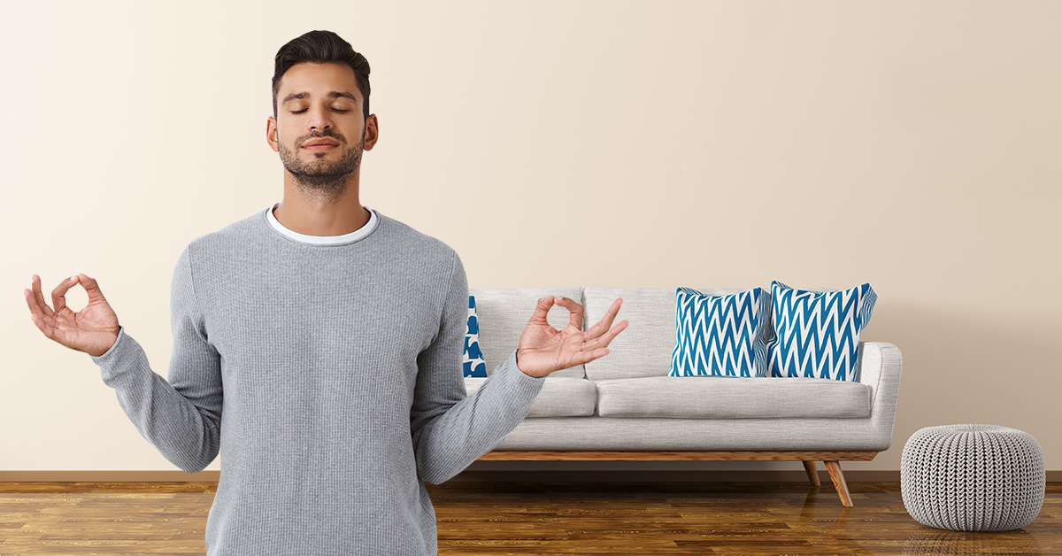 Man finding peace in a freshly painted living room