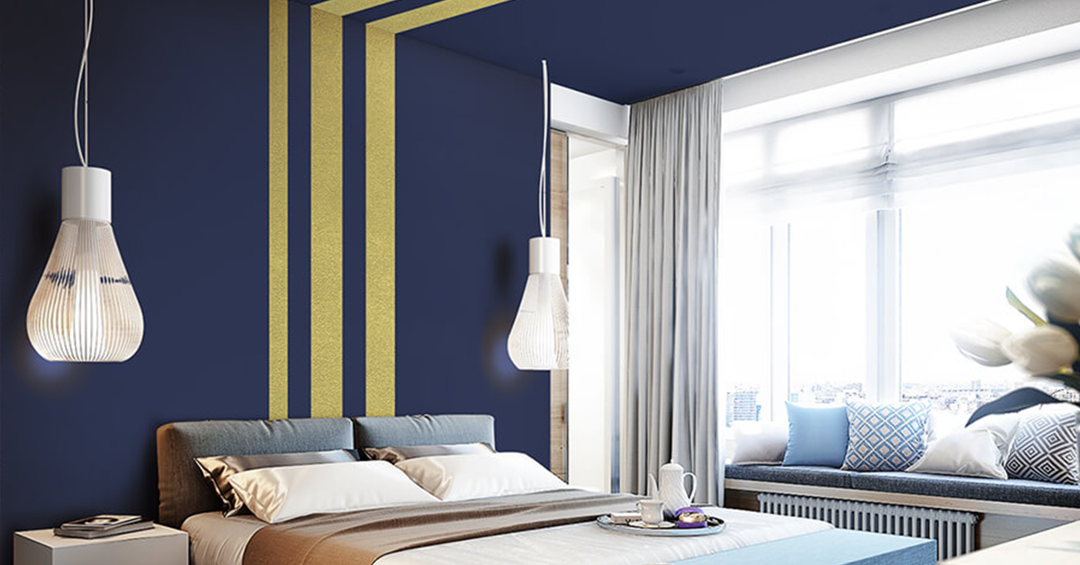 Golden and blue colour diwali theme for bedroom wall colour