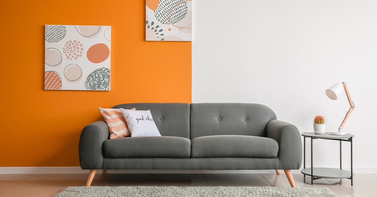 Aquarius color palette orange and white paint for living room walls