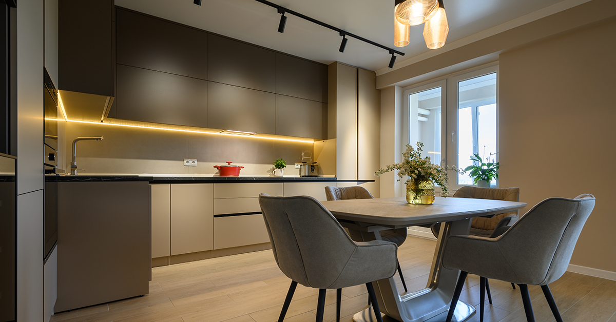 Modular kitchen colour combination grey & beige