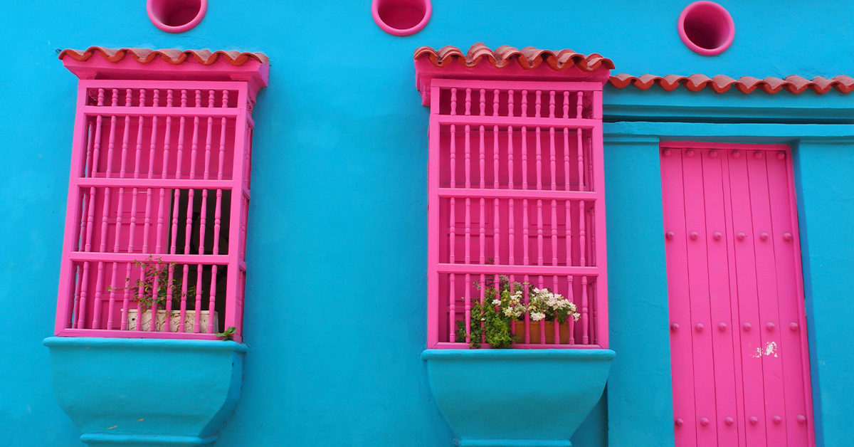 Blue and pink exterior colour combination