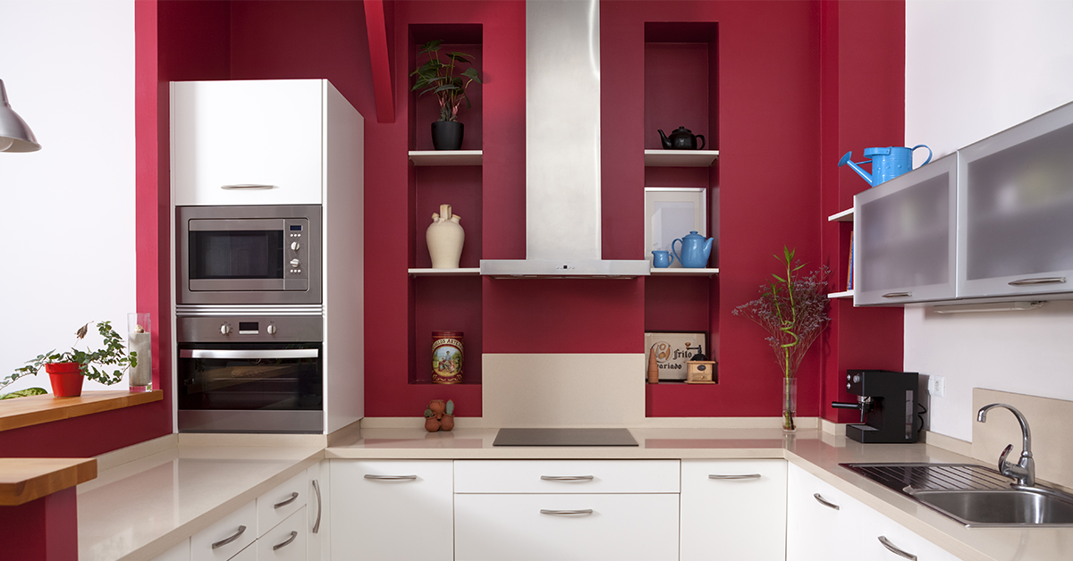 Modular kitchen red & white colour combination
