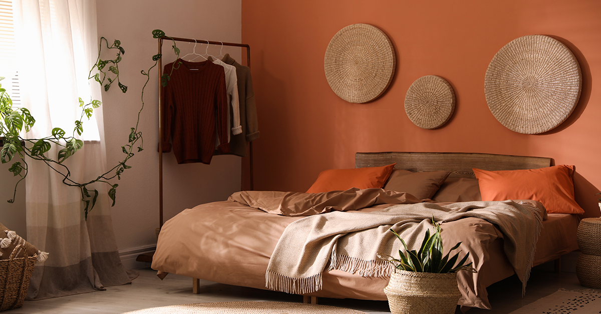 Orange & Brown Colour Walls in Bedrooms