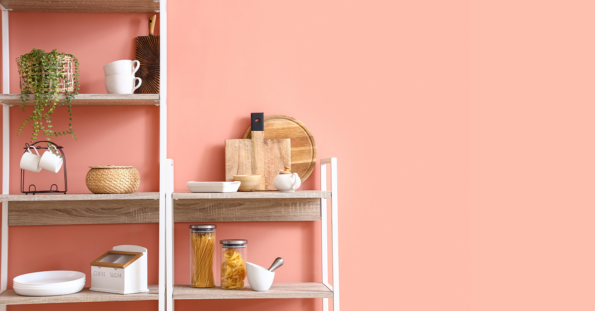 Peach Fuzz Colour fabulous for the kitchen walls