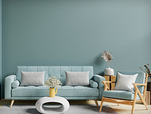 blue living room décor