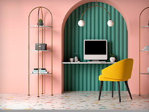 Pink arched wall for study room