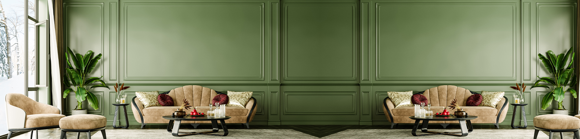 Classic Sofa With Green Wall Background