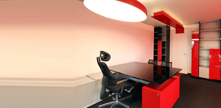 red office room