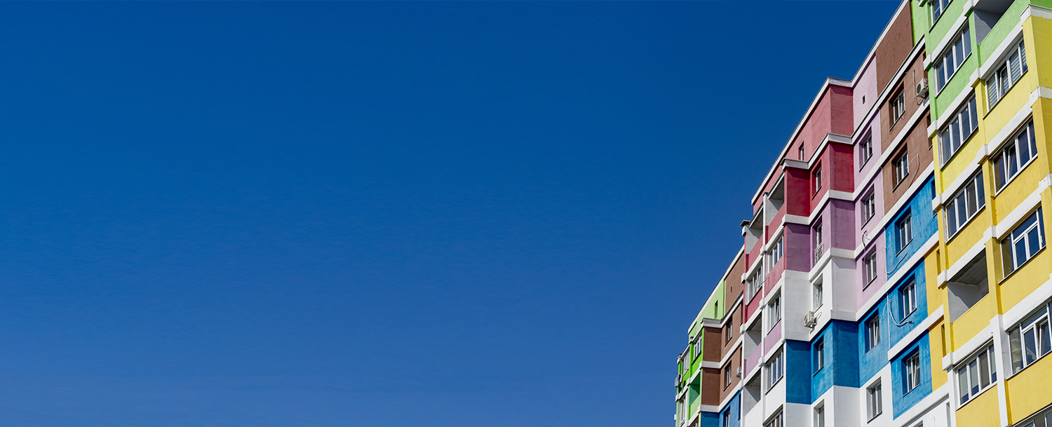 blue sky colourful exterior building