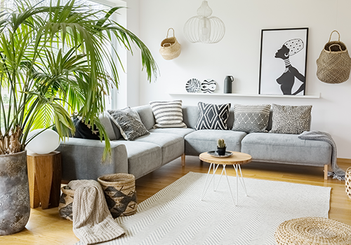 White and grey colour combination for living room
