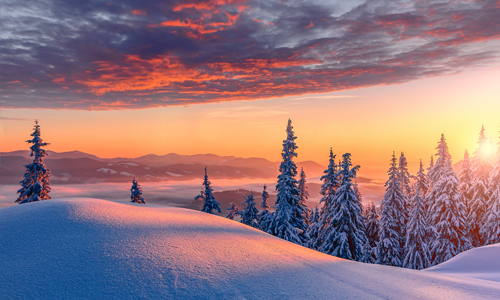 snow mountains with beautiful sunset