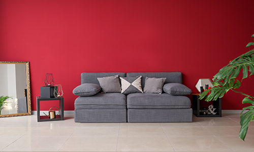 red wall living room