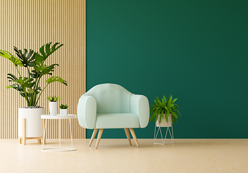 Green Wall Complementing Arm Chair Between Plan Décor