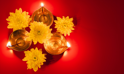 flowers and diya diwali