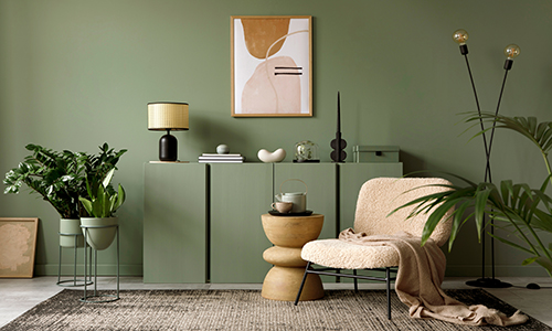 sage green wall and furniture decor
