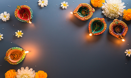 flowers and diya for diwali decor