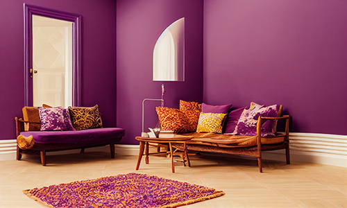 violet background wall and decor