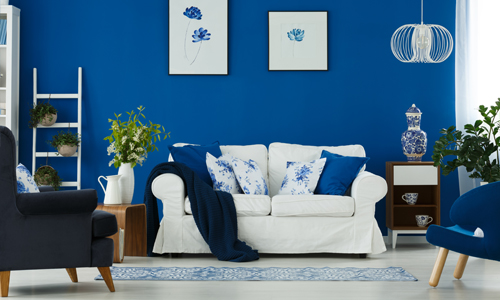 blue wall white decor