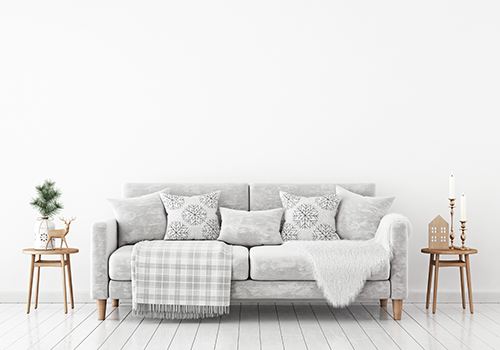 winter livingroom interior velvet sofa