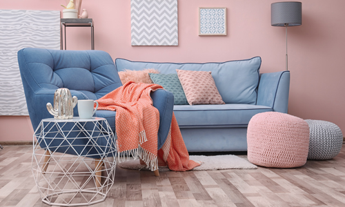 baby pink wall blue decor