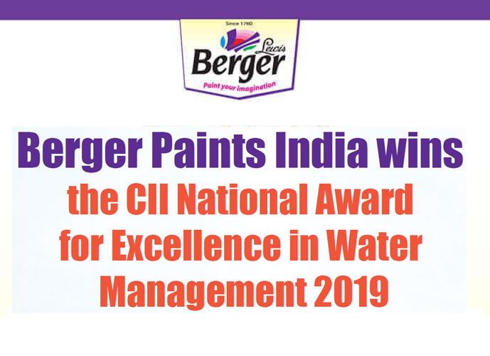 Berger Paints India wins the CII National Award for Excellence in Water Management 2019